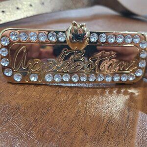 VINTAGE Apple Bottoms belt and buckle. Gold colored with rhinestones. Sz XL